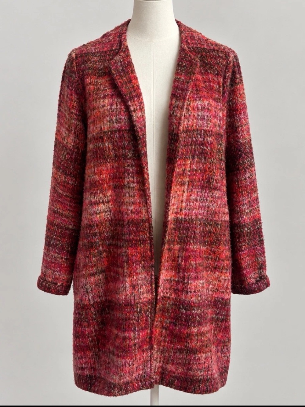 Christian Siriano Multicolor Bouclé Coat Women’s S Open Front Statement Layer